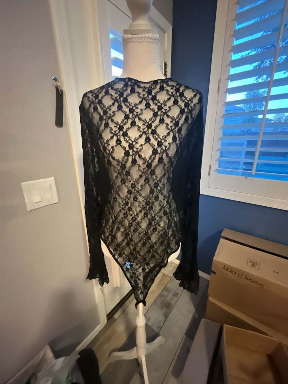 SHEIN Curve Black Sheer Lace Long Sleeve Bodysuit 4XL